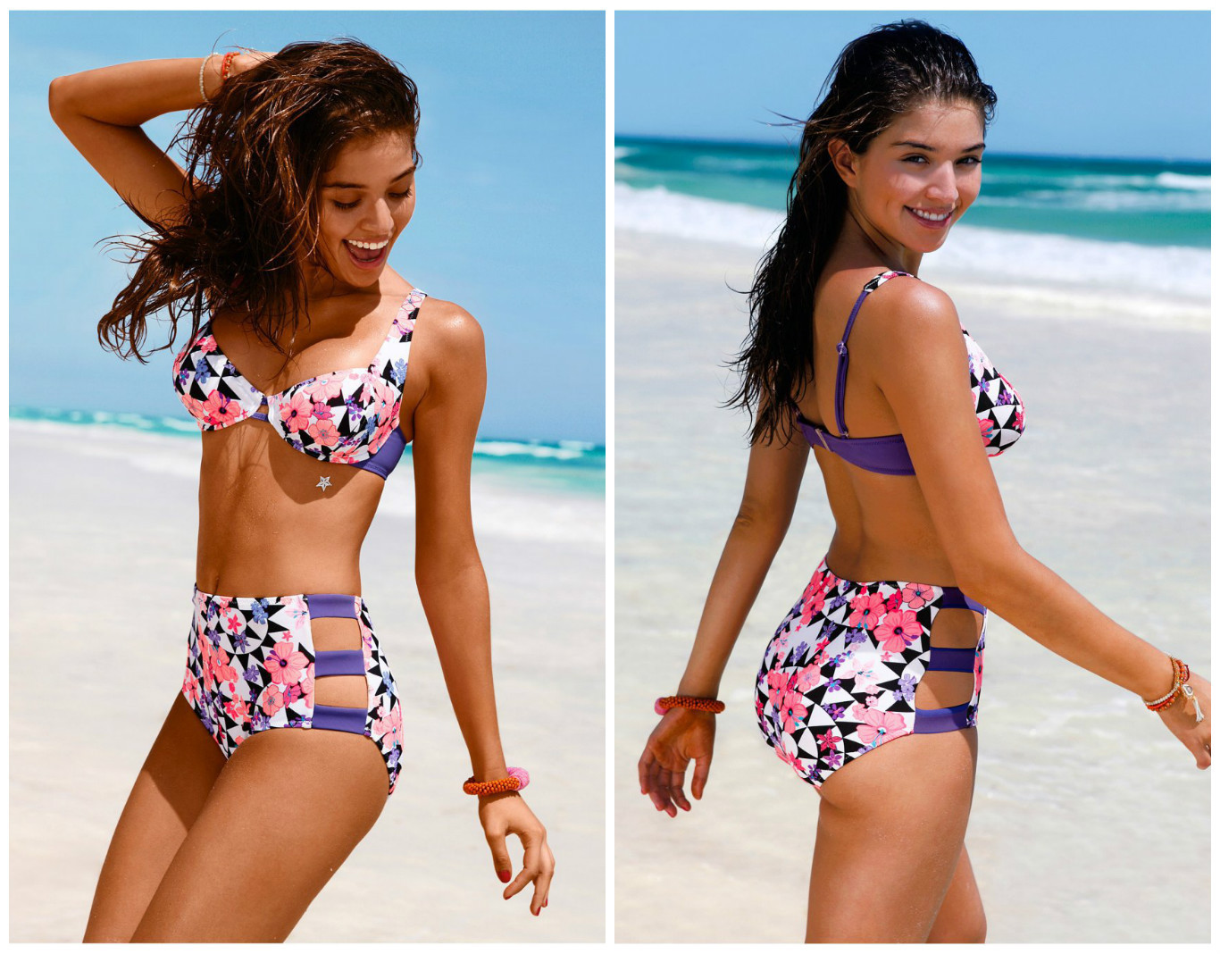 F4626 Floral Printed Underwire High Waist Bottom Bikini Set